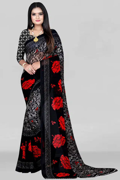 Black printed saree for women, 5.95 meters, featuring intricate designs, from the brand 13452.