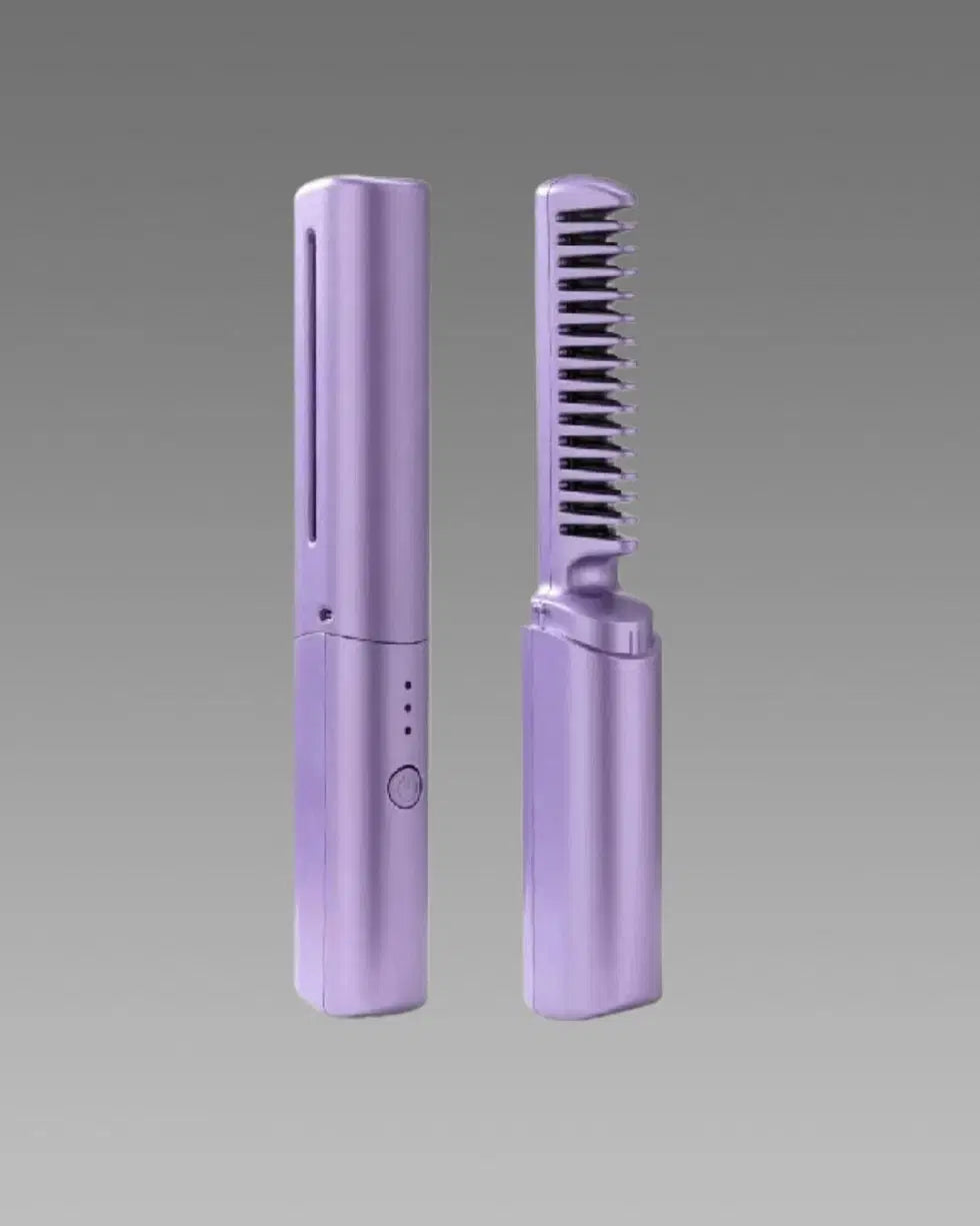 1238 Meneflix portable mini cordless rechargeable hair straightener with adjustable hot comb for easy styling.