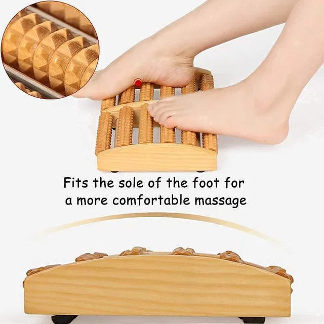 Wooden foot massage roller by 19357, featuring smooth rounded rollers for relieving foot tension and enhancing circulation.
