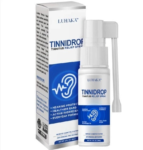 Tinnitus Ear Relief Spray by 35930, pack of 2, in a small spray bottle, designed to soothe ear discomfort and provide relief.