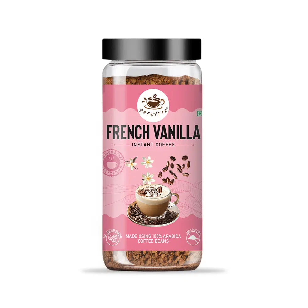 French Vanilla Coffee from Brewstar in a coffee pot, showcasing a rich, aromatic blend with a smooth, inviting appearance.