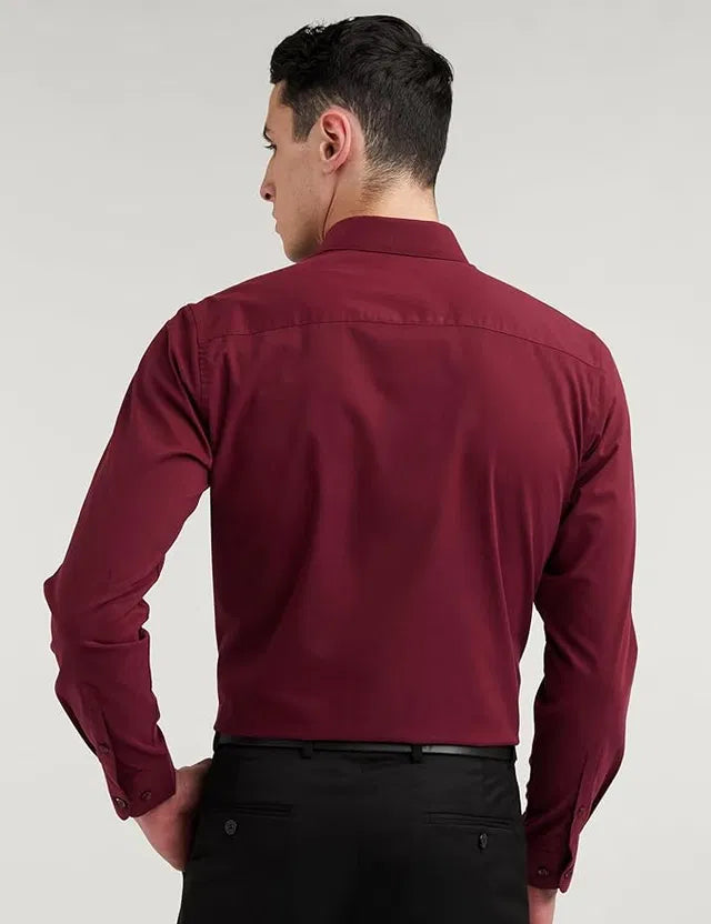 Pack of three men's maroon slim fit formal and casual full sleeve solid shirts by 6824, showcasing stylish men's shirts.