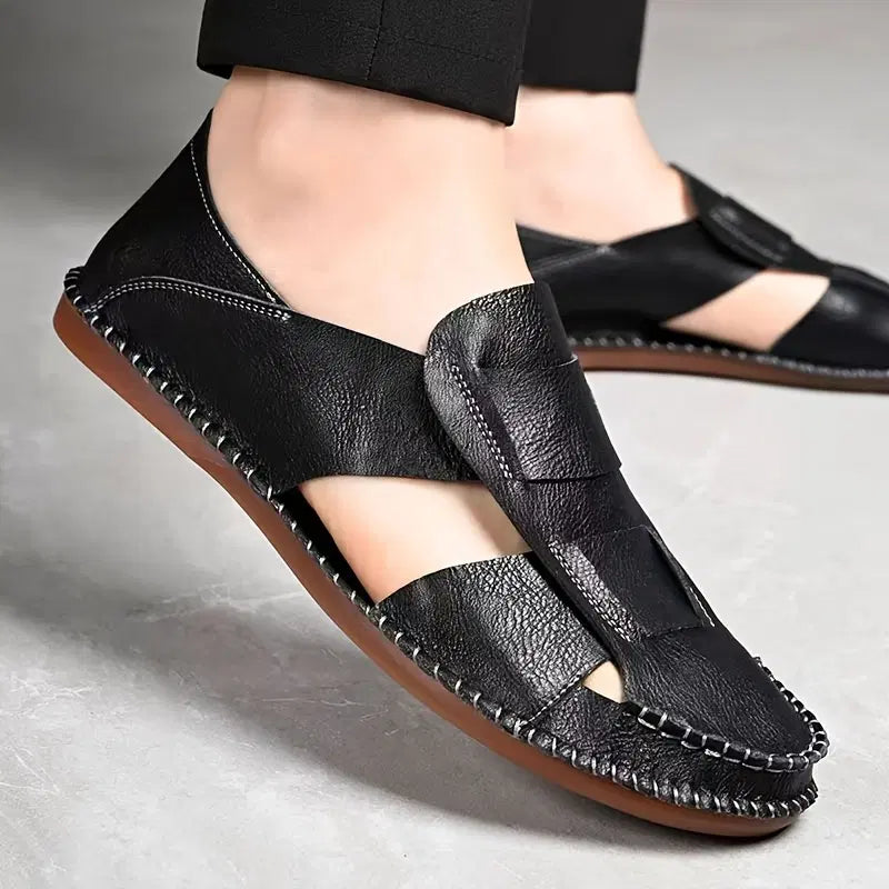 Men's casual black foot sandal by 34608, featuring comfortable design and open toe style for everyday wear.