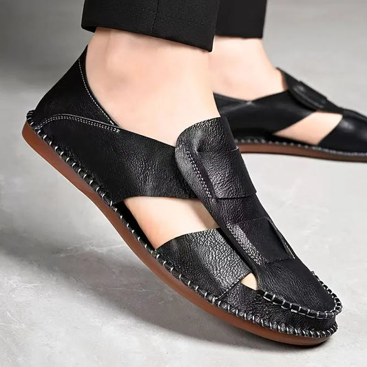 Men's casual black foot sandal by 34608, featuring comfortable design and open toe style for everyday wear.