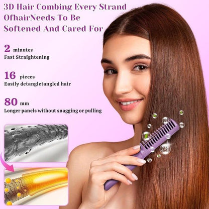 Meneflix portable cordless mini hair straightener with adjustable heat and hot comb function, rechargeable for convenient styling.