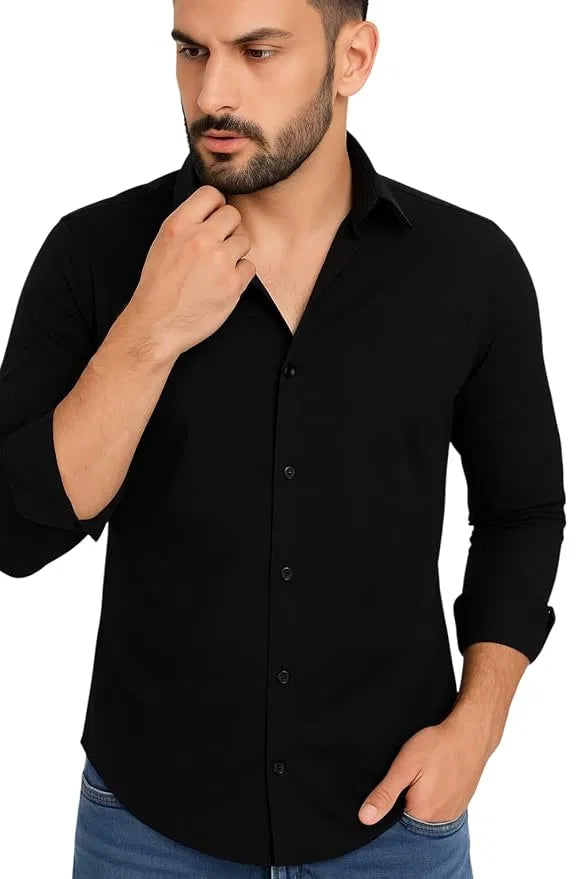 Pair of men's black slim fit formal and casual shirts with full sleeves from 6824, shown in a pack of two.