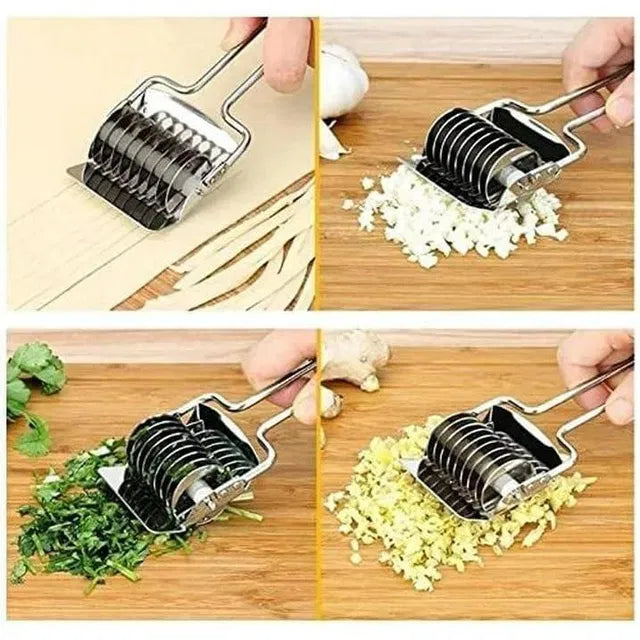 Stainless steel handheld dough and noodle cutter tool from 30969 kitchen tool set, with sharp blades for pasta and dough cutting.