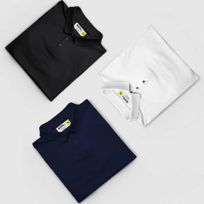 Pack of three 1238 men's poly cotton solid half-sleeve polo shirts, casual T-shirts in classic colors.