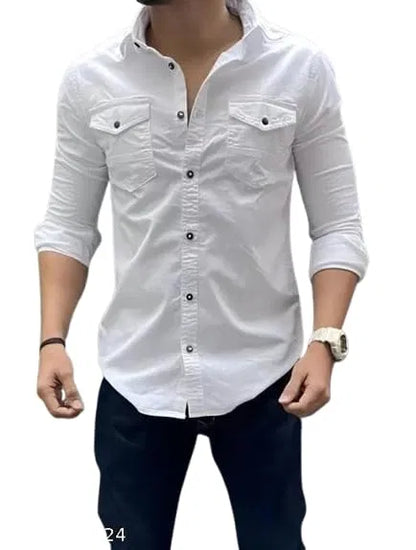 Men's cotton blend full sleeve shirts with double pockets, pack of 3, by 6824, featuring classic design and button-up style.