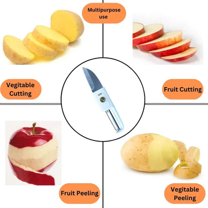 Stainless steel 2-in-1 kitchen knife and peeler for fruit with protective case, versatile tool for kitchen prep by 19333.