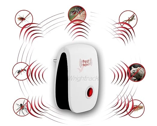 Pair of 18281 pest repeller devices for mosquitoes, cockroaches, ants, and spiders, electric insect pest control solution in black.