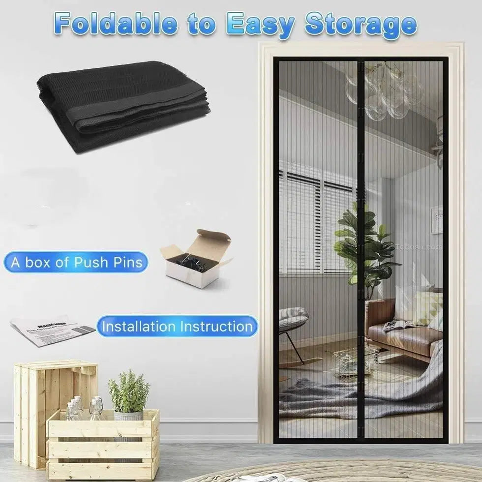 Mesh screen door curtain with magnetic foldable design, anti-mosquito feature, suitable for home use by 1238.