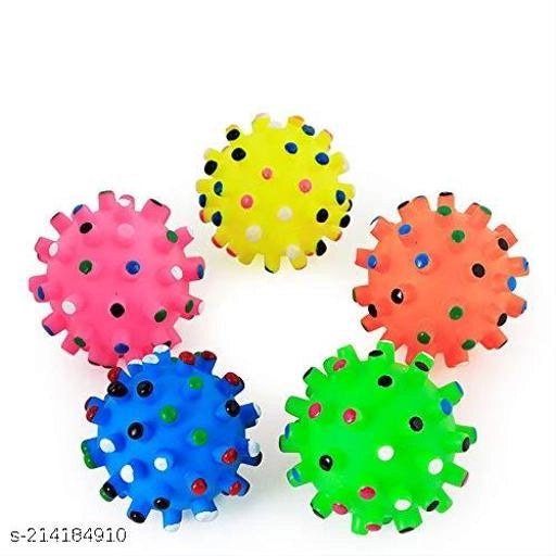 Colorful pet teeth cleaning chewing squeaky ball set with four multicolor balls for dogs and cats, designed for dental health and play.