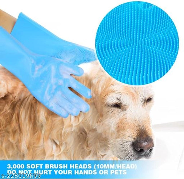 Multicolor silicone cleaning gloves, designed for pet bed cleaning, showing textured surface and flexible fit for effective cleaning.
