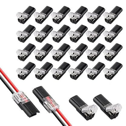 Six Fast-Fit 2-Pin double-wire plug-in electrical connectors by 18052, designed for secure wire connections.