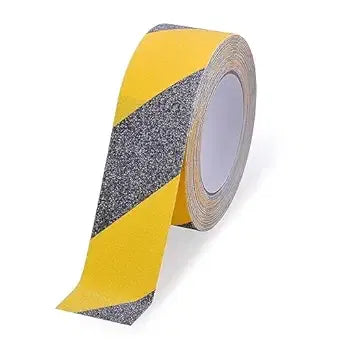 Yellow and black anti-slip adhesive tape by 25544, 5cm wide and 5m long, with textured surface for safety on steps and floors.