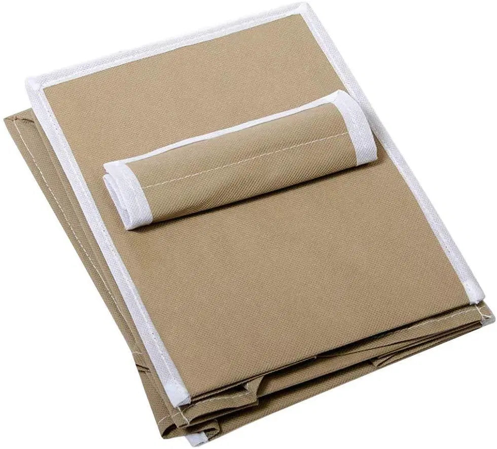 Hanging cloth organizer with four shelves in a wardrobe, 1238 brand utensil holder and storage solution for clothes and accessories.