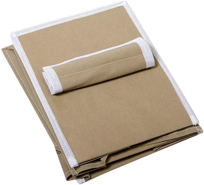 Hanging cloth organizer with four shelves in a wardrobe, 1238 brand utensil holder and storage solution for clothes and accessories.