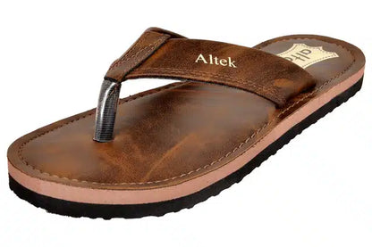 Brown men's flip flops from 2428, size 6, with cushioned straps and textured rubber soles for comfortable casual wear.