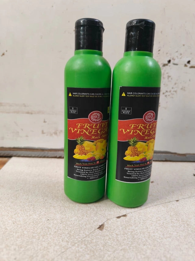 Cream-colored bottles of 35930 Fruit Vinegar Gel Hair Colour in 100ml packs, showing the product label and packaging design.