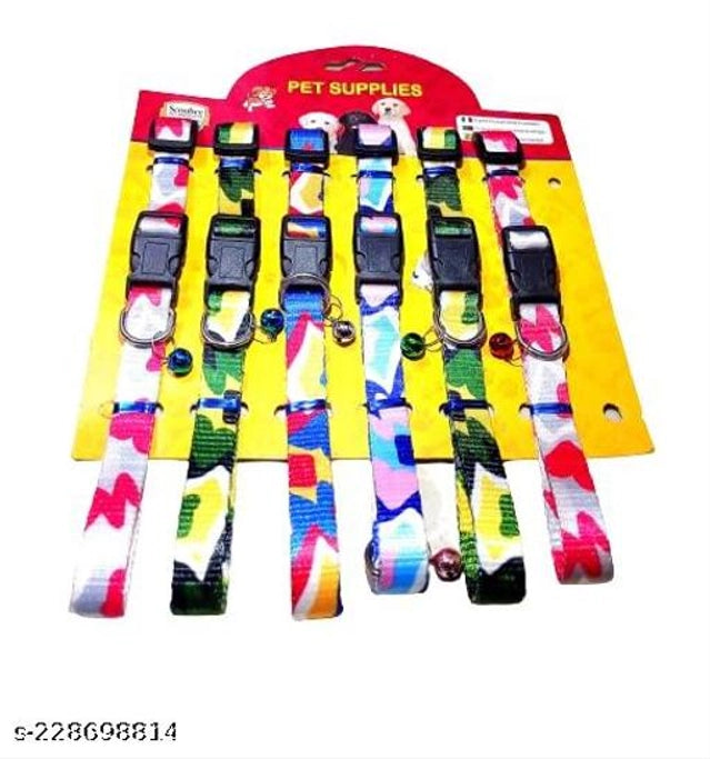 Colorful ABS plastic collar belt for pets, designed for comfort and safety, shown on a pet bed in a multicolor pack.