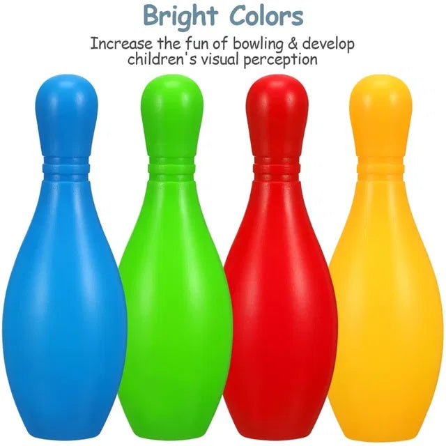 Set of two bowling balls and ten pins for 10-pin bowling, featuring the 16703 brand bowling game set.