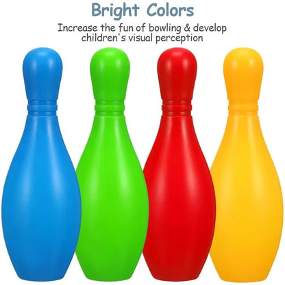 Set of two bowling balls and ten pins for 10-pin bowling, featuring the 16703 brand bowling game set.