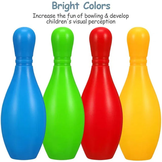 Set of two bowling balls and ten pins for 10-pin bowling, featuring the 16703 brand bowling game set.