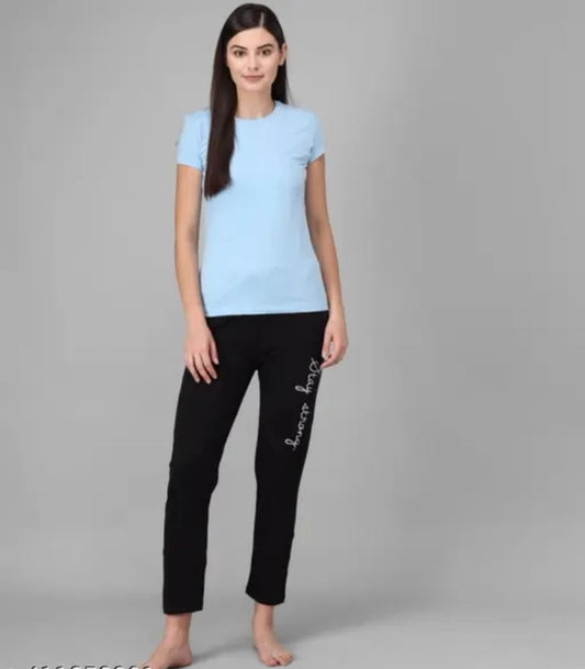 Black cotton blend straight fit women's trousers in size M with classic design and comfortable fit.