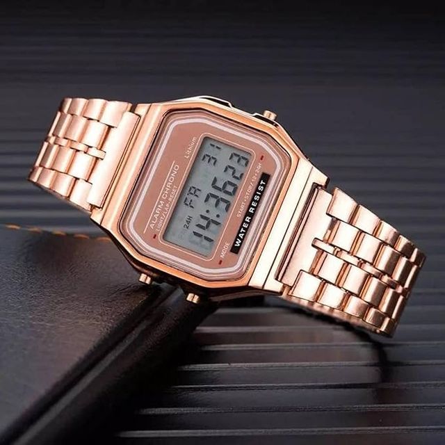Casio unisex men's digital watch with black strap and digital display, featuring date and time functions.
