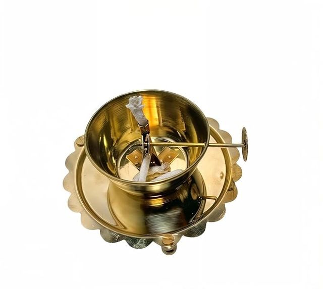 Akhand Diya lamp with adjustable wick and glass, traditional diya and lantern for festive lighting and decoration.