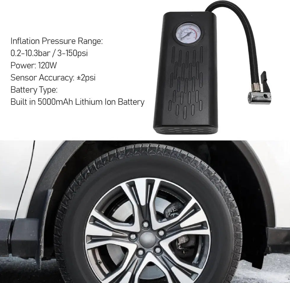 Portable 1238 air compressor tire inflator with digital display and hose for quick, easy inflation of car and bike tires.