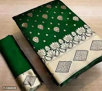 Dark green jacquard printed saree for women, 6.3 meters long, showcasing intricate patterns and elegant drape.