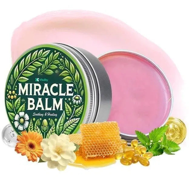 Herbal Miracle Balm lip balm by 31092, showing a small jar with herbal-infused balm for natural pain relief and moisturizing.