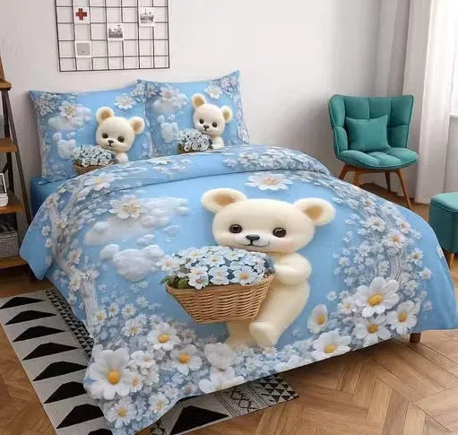 Heavy 7D digital glace cotton super king bedsheet with printed design, 110x110 inches, includes two matching pillow covers.