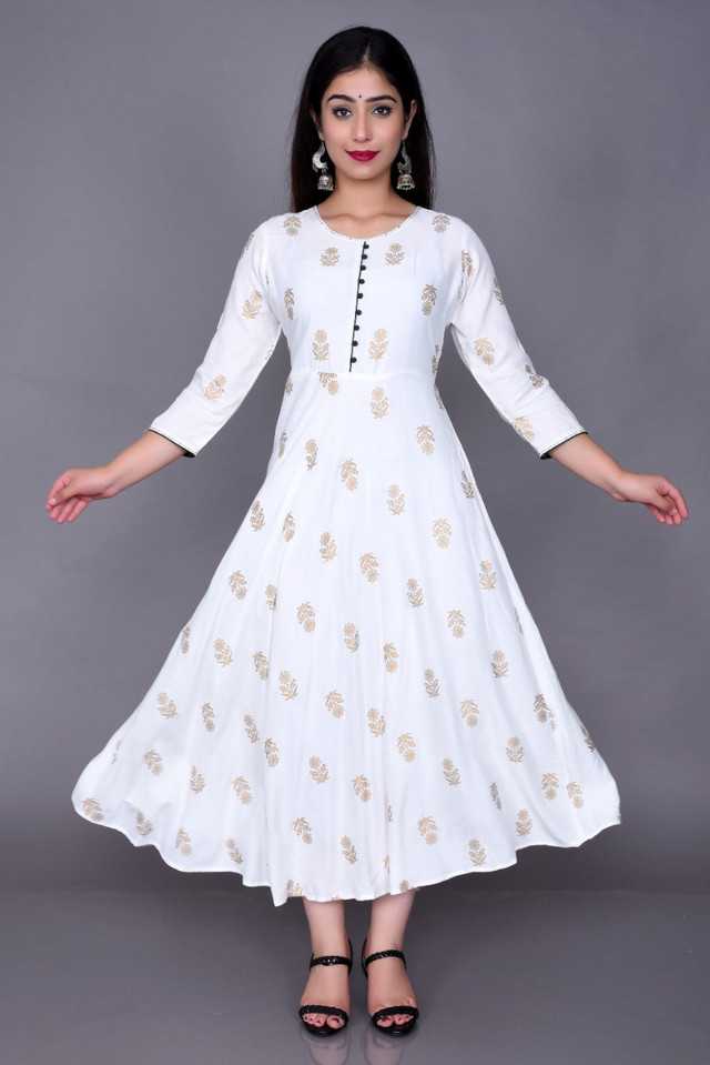 White Aman Rayon Kurti for women in size S, featuring traditional design and comfortable fabric by 1497.