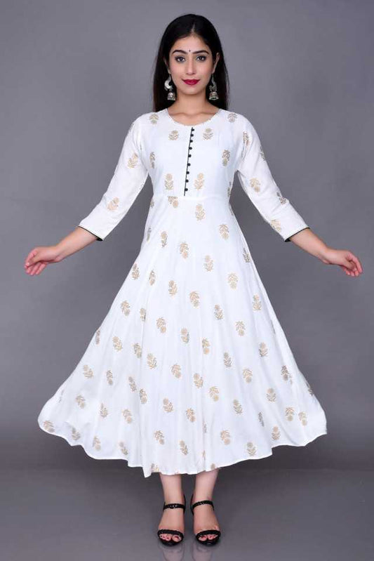 White Aman Rayon Kurti for women in size S, featuring traditional design and comfortable fabric by 1497.