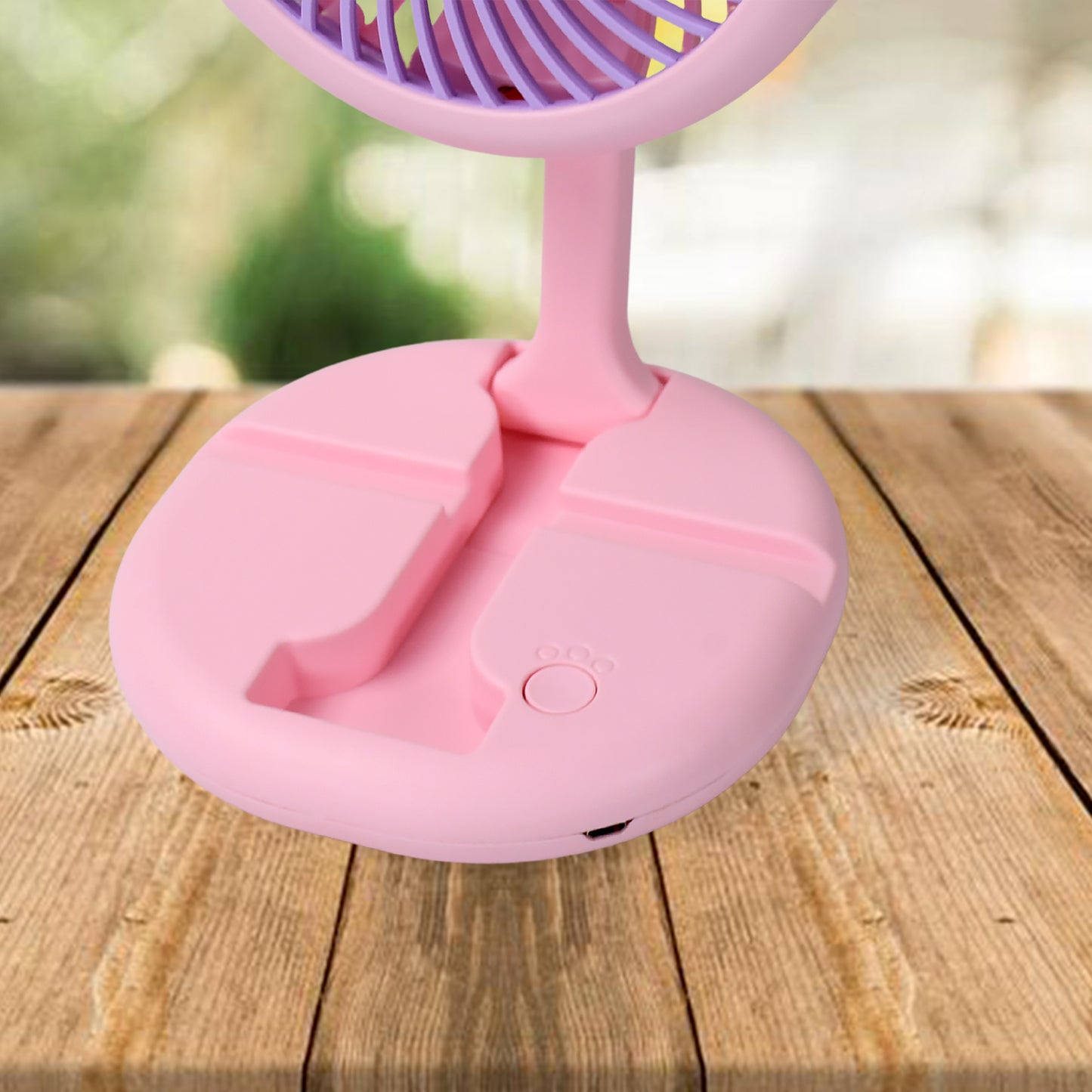 Wukusy USB rechargeable portable fan with LED light, foldable design, heavy-duty build, charging port for home and outdoor use