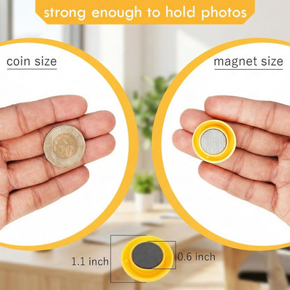 Set of 12 colorful round refrigerator magnets with vibrant designs, perfect for decorating and organizing your kitchen.