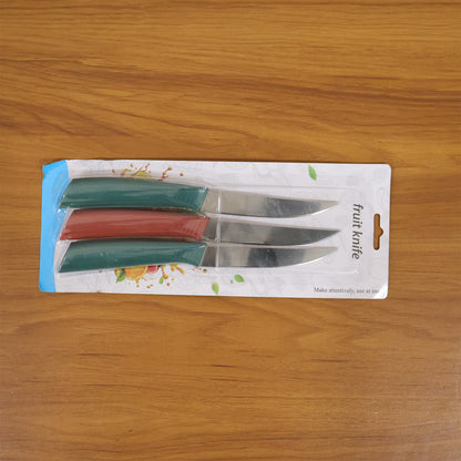 Wukusy multipurpose stainless steel fruit knife set of 3 with sleek handles and sharp blades for versatile fruit cutting.