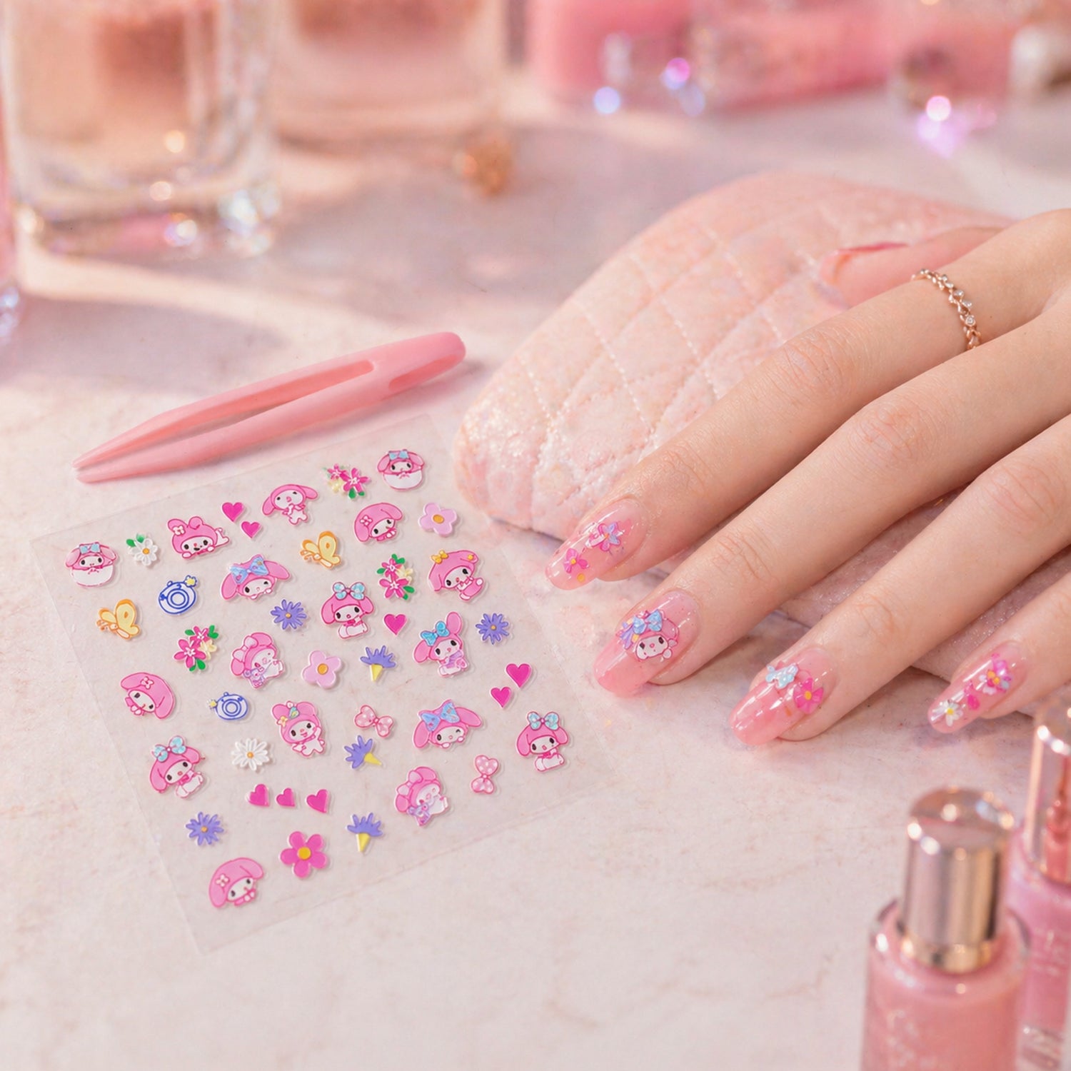 Cute cartoon nail art sticker set by Wukusy, featuring colorful fun designs for decorative nails.