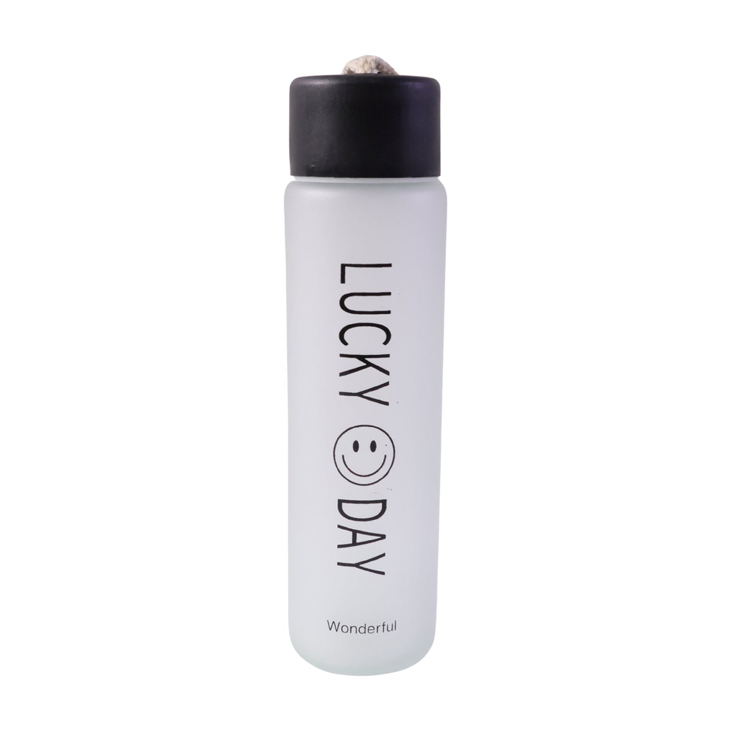 Wukusy premium frosted glass water bottle with leak-proof lid, 350ml capacity, featuring a sleek design and secure sealing.
