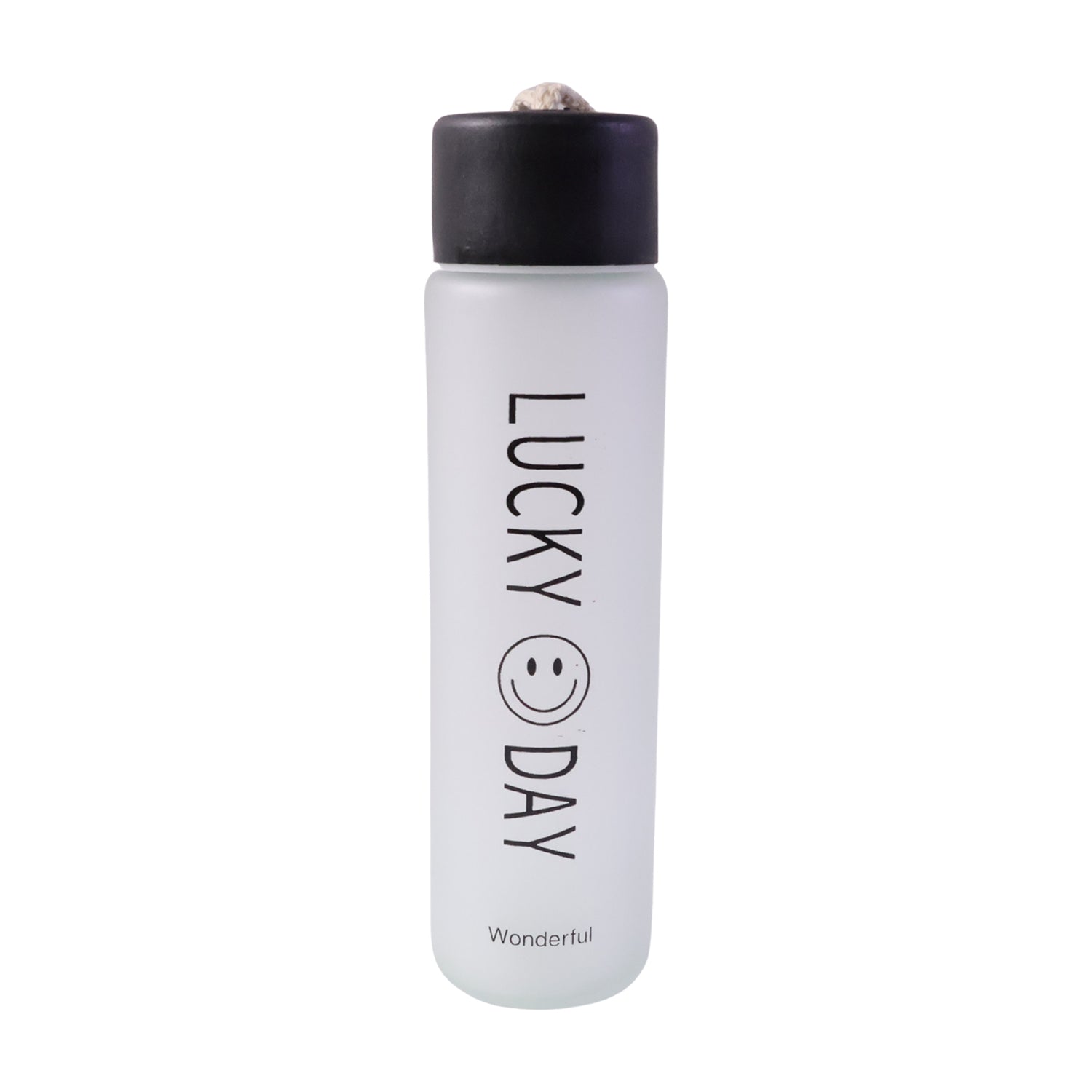 Wukusy premium frosted glass water bottle with leak-proof lid, 350ml capacity, featuring a sleek design and secure sealing.