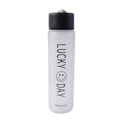 Wukusy premium frosted glass water bottle with leak-proof lid, 350ml capacity, featuring a sleek design and secure sealing.