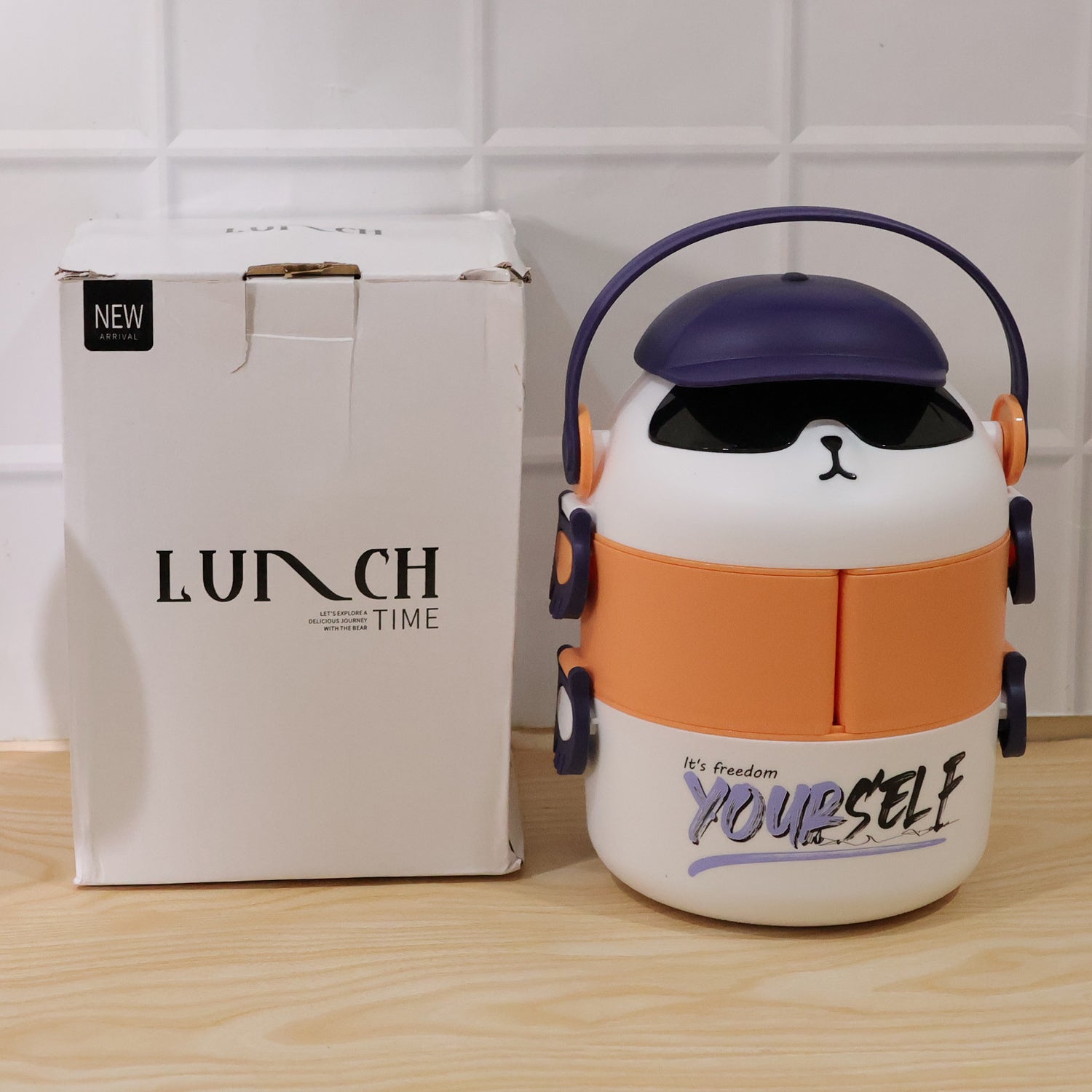 Cute cartoon double layer lunch box by Wukusy featuring colorful, child-friendly design and compact storage compartments.