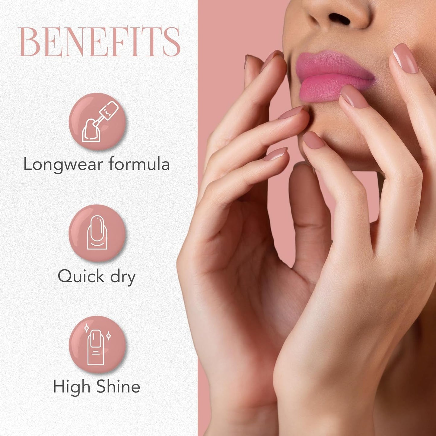 Wukusy Og Beauty Pastel Peach Gel Nail Polish bottle with pink cap, 10 ml, glossy finish, and pastel peach color.