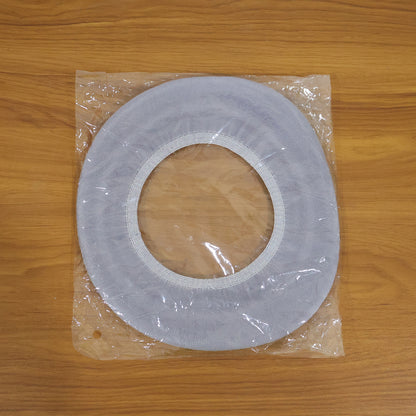 Wukusy soft fabric elastic toilet seat cover in beige, measuring 29x29 cm, fits comfortably on standard toilet seats.