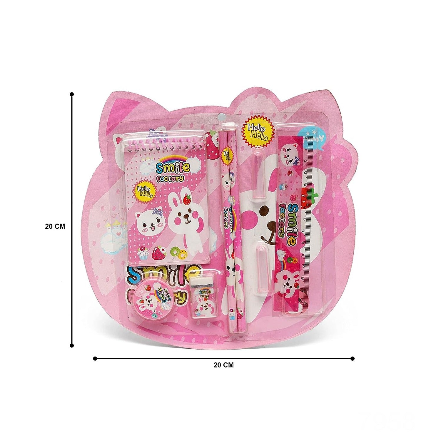 Wukusy 8-in-1 kids stationery gift set including pencils, ruler, rubber, sharpener, and pencil covers on a white background.