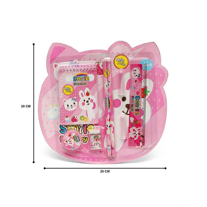 Wukusy 8-in-1 kids stationery gift set including pencils, ruler, rubber, sharpener, and pencil covers on a white background.