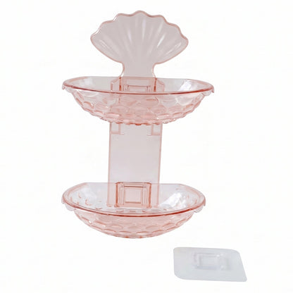Wall-mounted Wukusy 2-in-1 double layer plastic soap dish holder with self-adhesive, designed for bathroom or kitchen use.